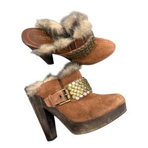 Vintage Y2K Michael Kors Tan Fur-Trimmed Mules